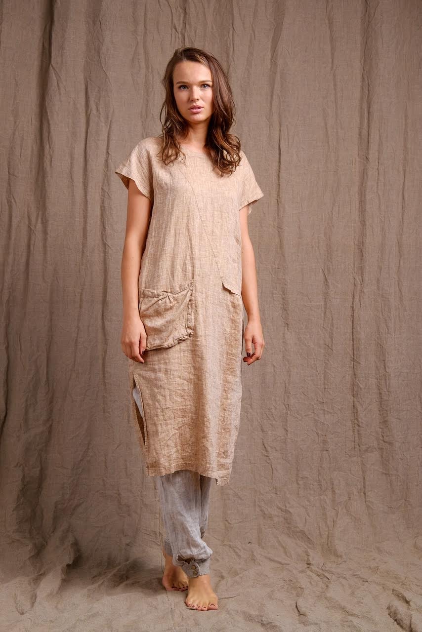 linen pocket tunic dress Barclay Linen Urchin Side Pocket Tunic Dress Unpainted Dried Wheat Size 2