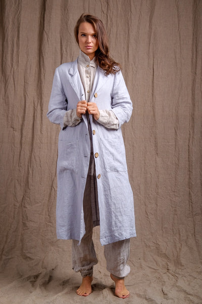 linen coat with front buttons and pure flax pants, vintage outfit 